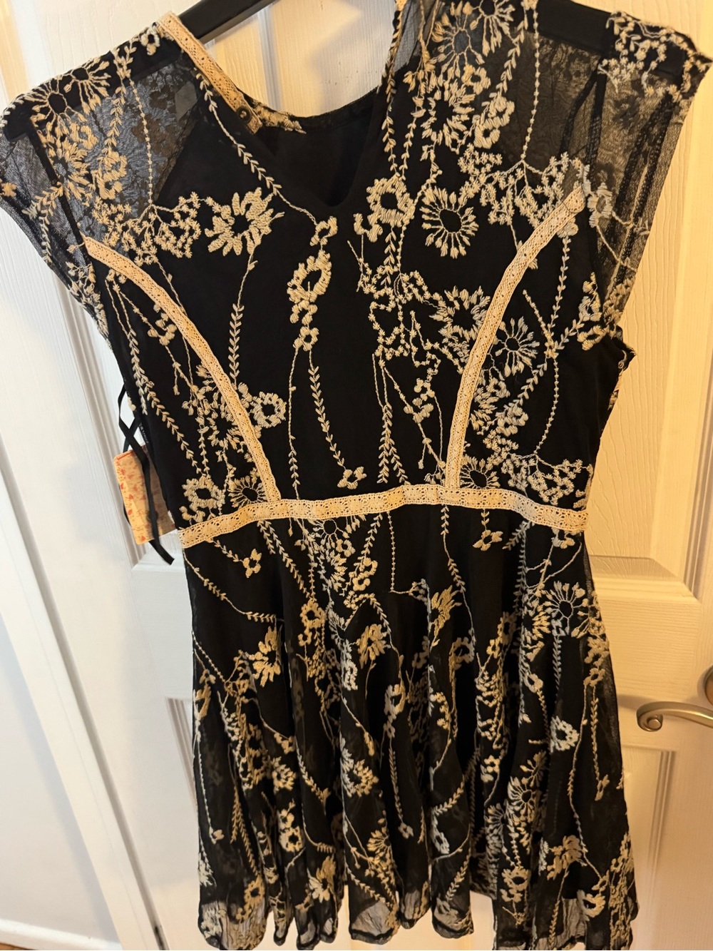 Free People Black Dress with Cream Floral Embroidery - Picture 2 of 3